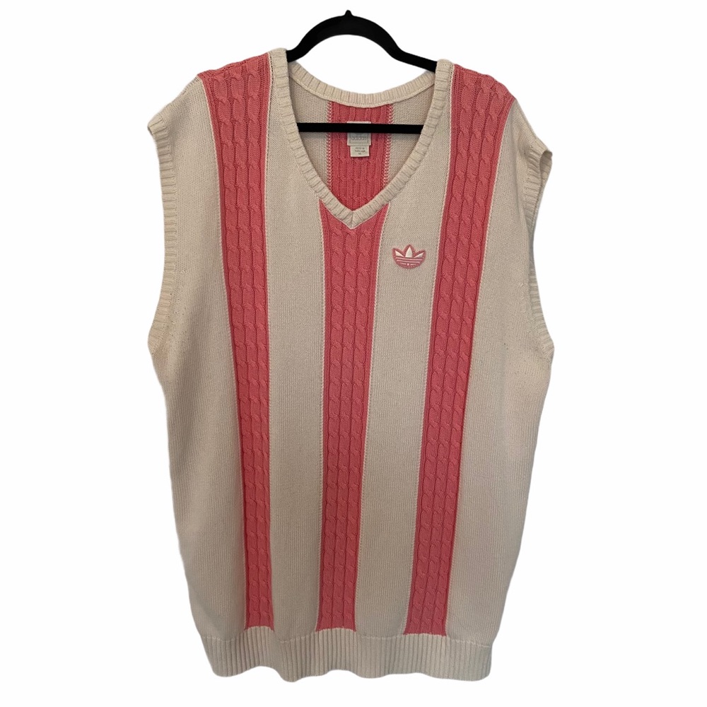 Adidas Originals Pink & White Striped Sweater Vest